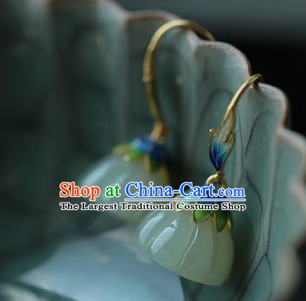 Handmade Chinese Cloisonne Eardrop Traditional Ear Jewelry Classical Cheongsam Jade Lotus Seedpod Earrings Accessories