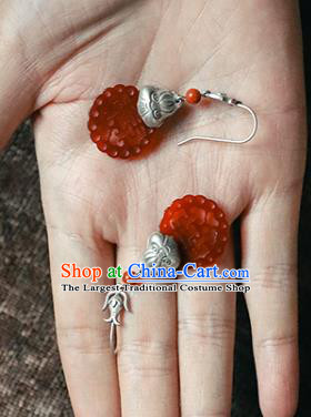 Handmade Chinese Traditional Agate Ear Jewelry Classical Cheongsam Earrings Accessories Silver Eardrop