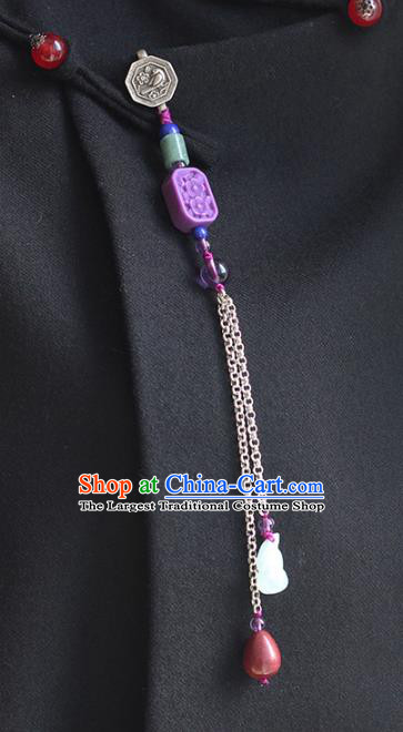 Chinese Handmade National Ussingite Breastpin Pendant Cheongsam Jewelry Accessories Classical Jade Gourd Tassel Brooch