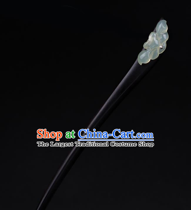 China National Ebony Hairpin Handmade Hair Jewelry Accessories Traditional Cheongsam Jade Lotus Hair Stick