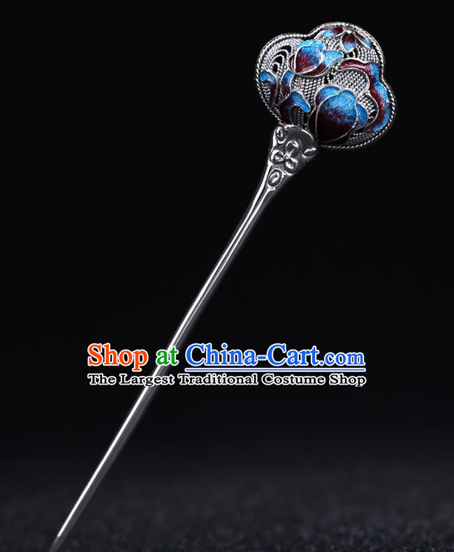 China National Silver Hairpin Handmade Hair Jewelry Accessories Traditional Cheongsam Cloisonne Hair Stick