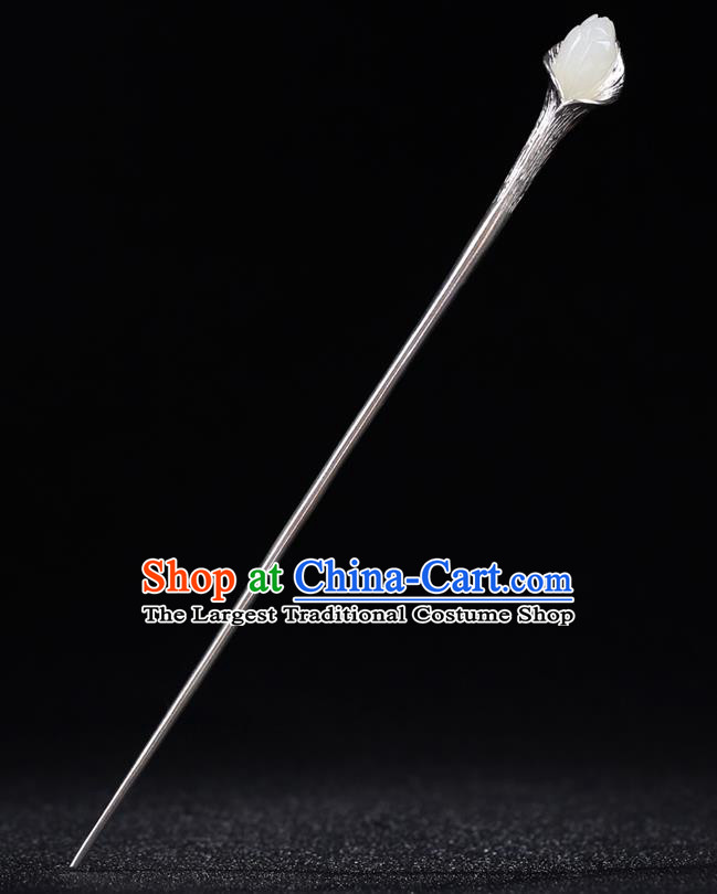 China National Jade Magnolia Hairpin Handmade Hair Jewelry Accessories Traditional Cheongsam Silver Hair Stick