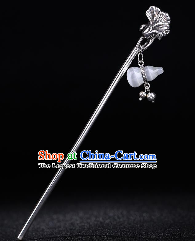 China National Silver Ginkgo Leaf Hairpin Handmade Hair Jewelry Accessories Traditional Cheongsam Opal Gourd Hair Stick