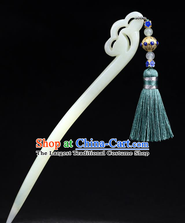 China National Green Tassel Hairpin Handmade Hair Jewelry Accessories Traditional Cheongsam Jade Hair Clip