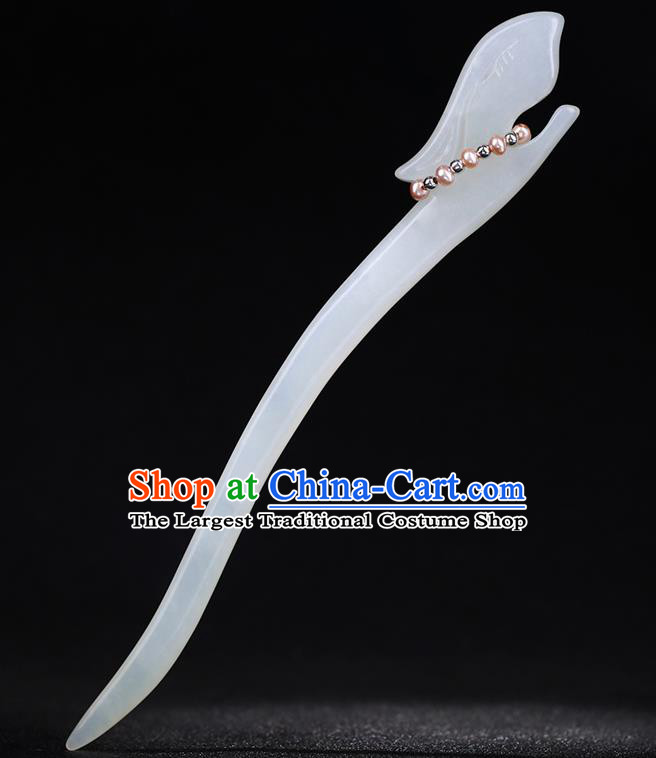 China National Pearls Hairpin Handmade Hair Jewelry Accessories Traditional Cheongsam White Jade Rabbit Hair Clip