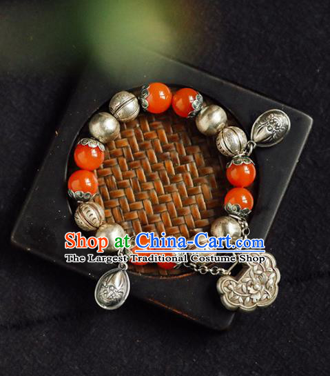 China Traditional Silver Beads Bracelet Accessories Classical Bangle Jewelry Agate Wristlet