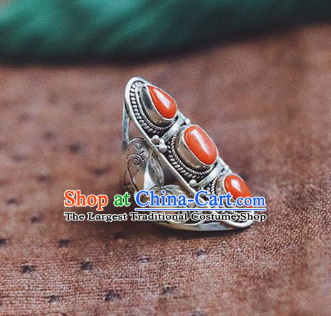 China Traditional Handmade Gems Jewelry Accessories Silver Circlet National Corallite Ring