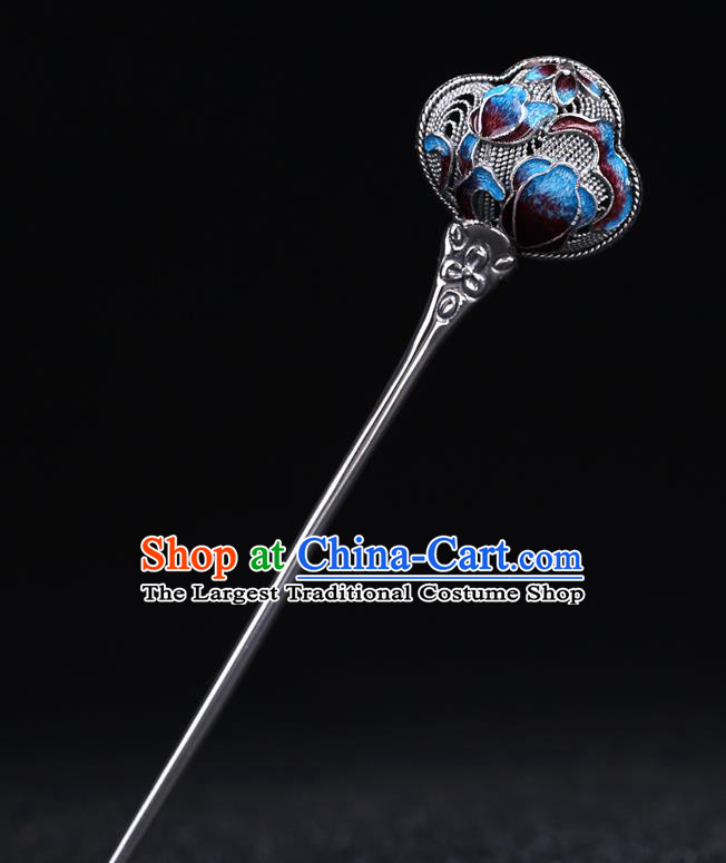 China National Cloisonne Silver Hairpin Handmade Hair Jewelry Accessories Traditional Cheongsam Hair Stick