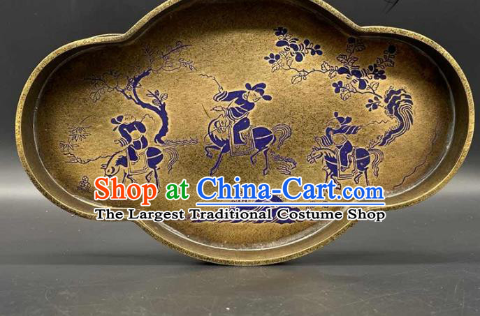 Handmade Chinese Traditional Brass Salver Accessories Lacquer Painting Tray Ornaments