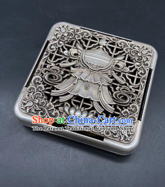 Handmade Chinese Ink Box Ornaments Traditional Brass Craft Carving Lotus Ink Cartridge