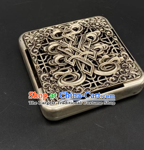 Handmade Chinese Carving Ink Box Ornaments Traditional Brass Craft Cupronickel Ink Cartridge