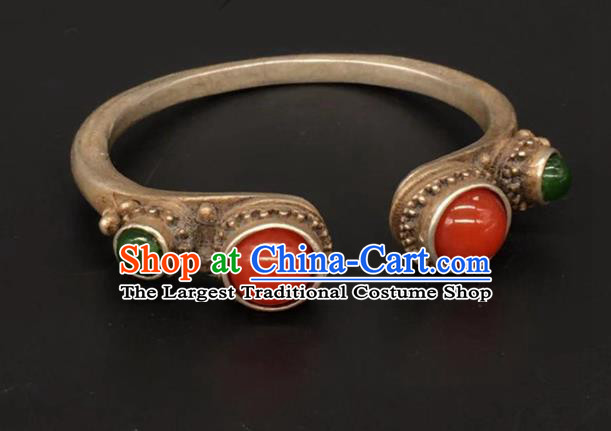 China National Agate Bracelet Handmade Jewelry Accessories Traditional Silver Bangle