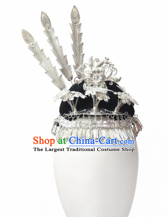 China Handmade Miao Ethnic Women Folk Dance Hair Accessories Traditional Dong Nationality Argent Hair Crown