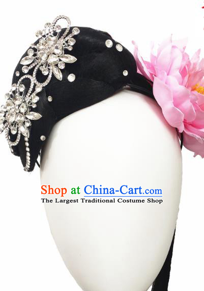 Traditional China Fan Dance Headwear Handmade Stage Show Yangko Dance Hair Accessories Fan Dance Wig Chignon