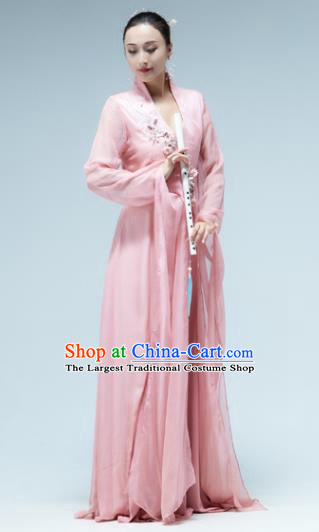 Traditional China Classical Dance Water Sleeve Pink Dress Umbrella Dance Stage Show Costume