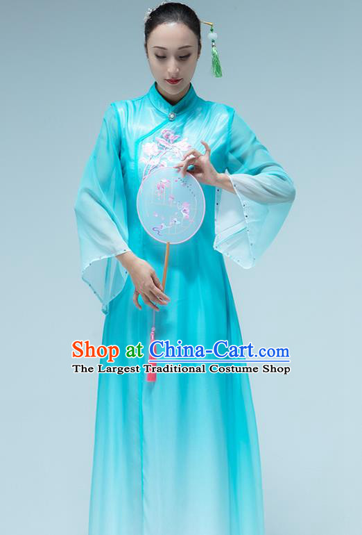 Traditional China Umbrella Dance Classical Dance Blue Dress Stage Show Group Dance Costume