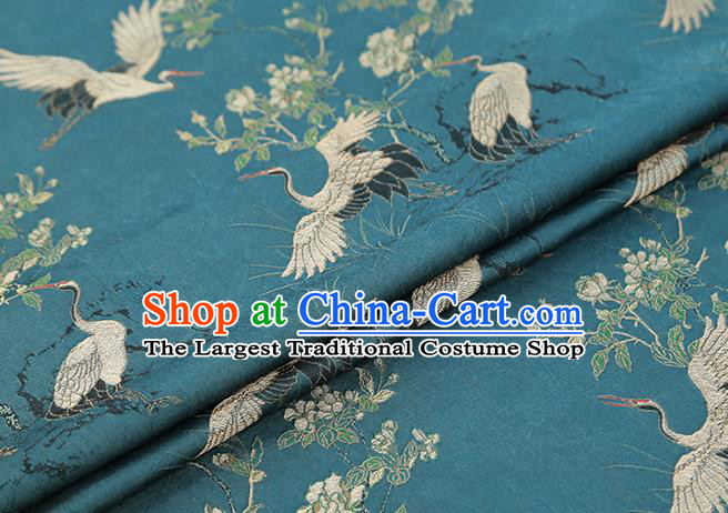 Chinese Blue Gambiered Guangdong Gauze Royal Crane Pattern Song Brocade Traditional Cheongsam Silk Fabric