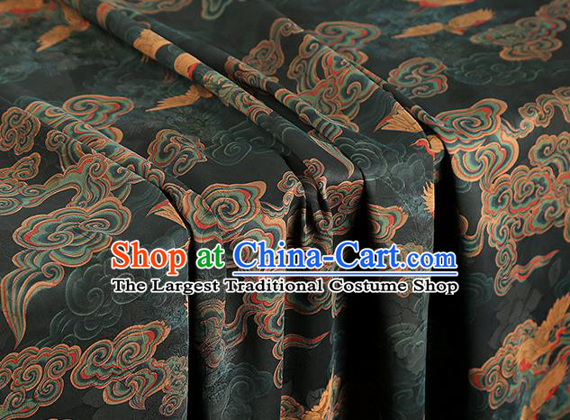 Chinese Gambiered Guangdong Gauze Traditional Cheongsam Silk Fabric Royal Cloud Crane Pattern Atrovirens Brocade