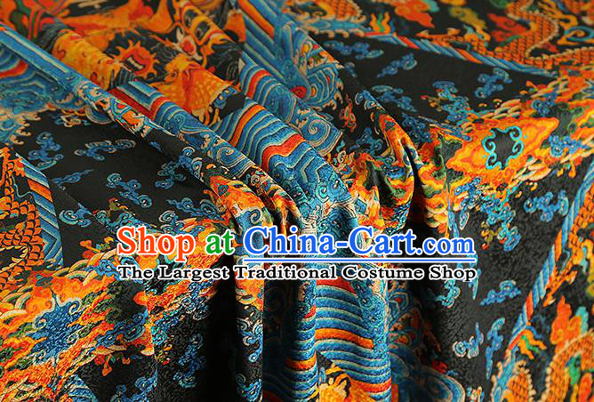 Chinese Royal Dragons Pattern Brocade Drapery Black Gambiered Guangdong Gauze Traditional Cheongsam Silk Fabric