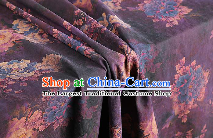 Chinese Royal Peony Pattern Cheongsam Cloth Drapery Gambiered Guangdong Gauze Traditional Purple Silk Fabric