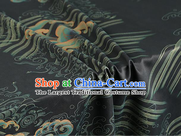 Chinese Royal Waves Pattern Cloth Drapery Traditional Cheongsam Silk Fabric Black Gambiered Guangdong Gauze