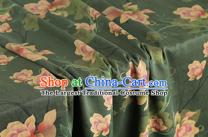 Chinese Royal Lotus Pattern Brocade Cloth Drapery Green Gambiered Guangdong Gauze Traditional Cheongsam Silk Fabric