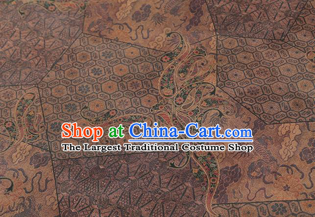 Chinese Royal Pattern Brown Gambiered Guangdong Gauze Traditional Cheongsam Jacquard Silk Fabric Brocade Cloth Drapery