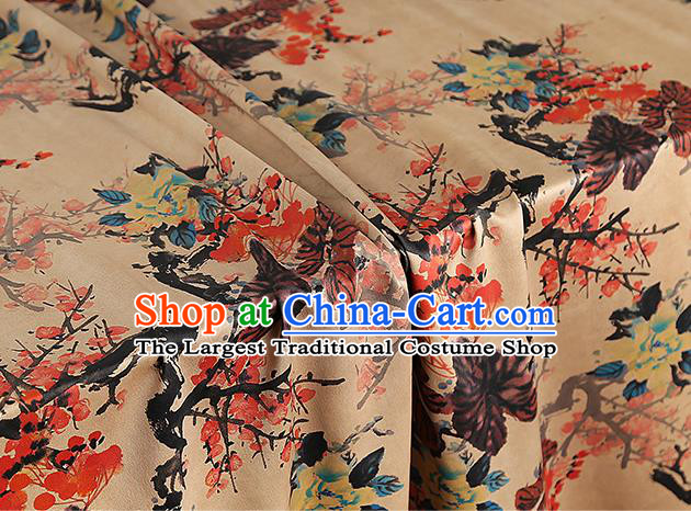 Chinese Traditional Ginger Silk Fabric Gambiered Guangdong Gauze Royal Plum Blossom Pattern Cheongsam Drapery