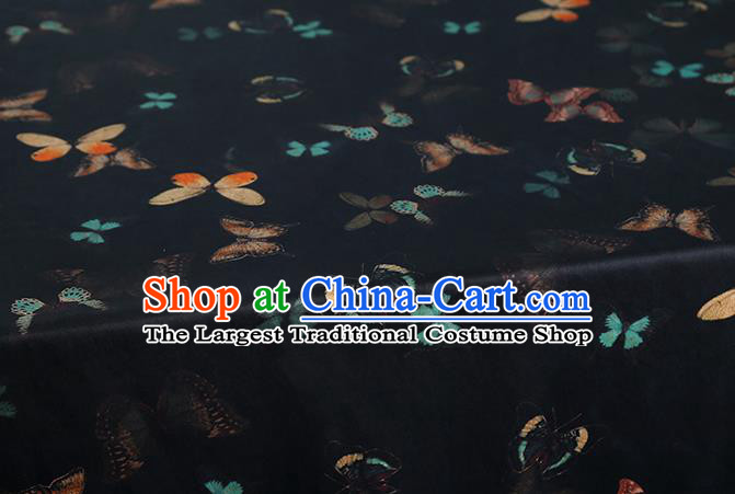 Chinese Classical Butterfly Pattern Black Brocade Fabric Traditional Gambiered Guangdong Gauze Cheongsam Silk Drapery