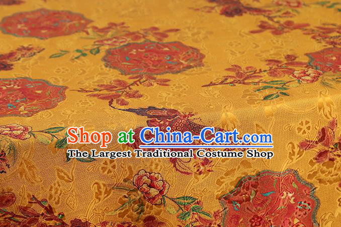 Chinese Traditional Gambiered Guangdong Gauze Classical Peony Pattern Golden Brocade Fabric Cheongsam Silk Drapery