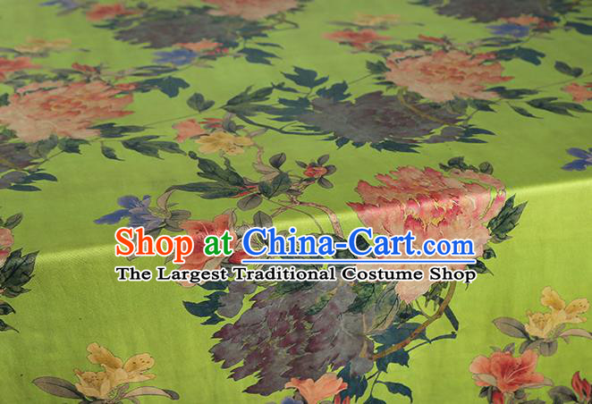 Chinese Cheongsam Green Silk Drapery Classical Peony Pattern Brocade Fabric Traditional Gambiered Guangdong Gauze Cloth