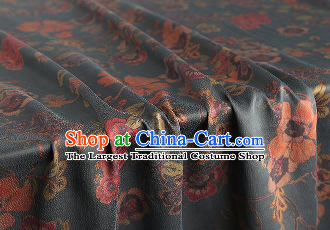 Chinese Classical Flowers Pattern Dark Green Brocade Fabric Traditional Silk Drapery Cheongsam Gambiered Guangdong Gauze Cloth