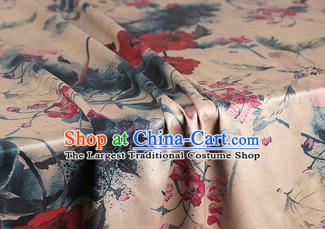 Chinese Classical Flowers Pattern Beige Brocade Cheongsam Gambiered Guangdong Gauze Fabric Traditional Silk Drapery