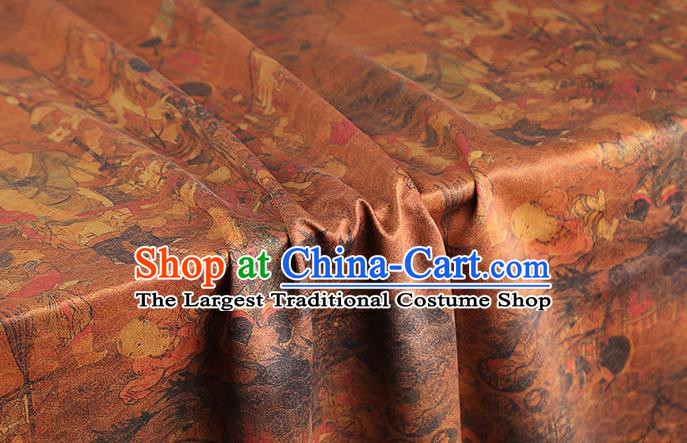 Chinese Traditional Cheongsam Brown Silk Drapery Classical Pedlar Pattern Gambiered Guangdong Gauze Brocade Fabric