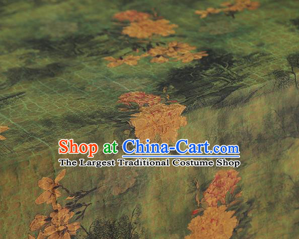 Chinese Traditional Cheongsam Green Satin Classical Peony Pattern Silk Drapery Brocade Fabric