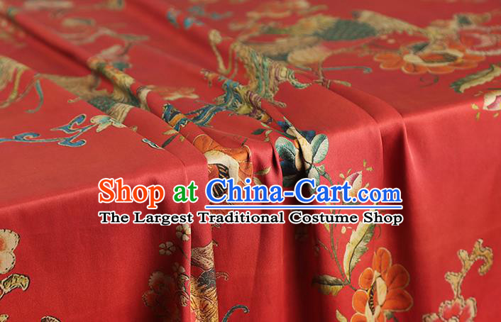 Chinese Traditional Wedding Brocade Fabric Red Satin Classical Phoenix Peony Pattern Silk Drapery