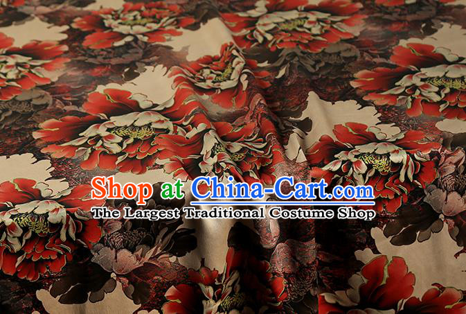 Chinese Traditional Ginger Brocade Drapery Cheongsam Gambiered Guangdong Gauze Classical Peony Pattern Silk Fabric