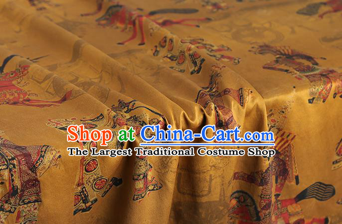 Chinese Classical Shadow Puppetry Pattern Yellow Brocade Drapery Silk Fabric Traditional Cheongsam Gambiered Guangdong Gauze