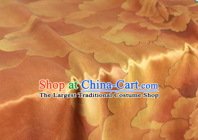 Chinese Traditional Cheongsam Gambiered Guangdong Gauze Classical Peony Pattern Silk Drapery Golden Brocade Fabric