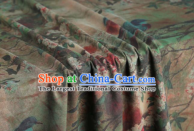 Chinese Classical Magpie Plum Pattern Silk Drapery Grey Brocade Fabric Traditional Cheongsam Gambiered Guangdong Gauze