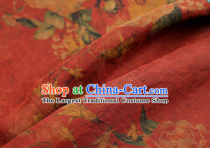 Chinese Cheongsam Brocade Fabric Traditional Flowers Pattern Red Silk Drapery Classical Gambiered Guangdong Gauze