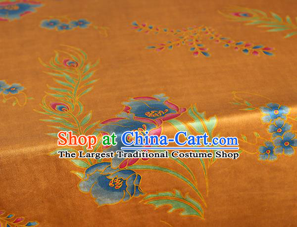 Chinese Traditional Feather Pattern Silk Drapery Cheongsam Orange Brocade Fabric Classical Gambiered Guangdong Gauze