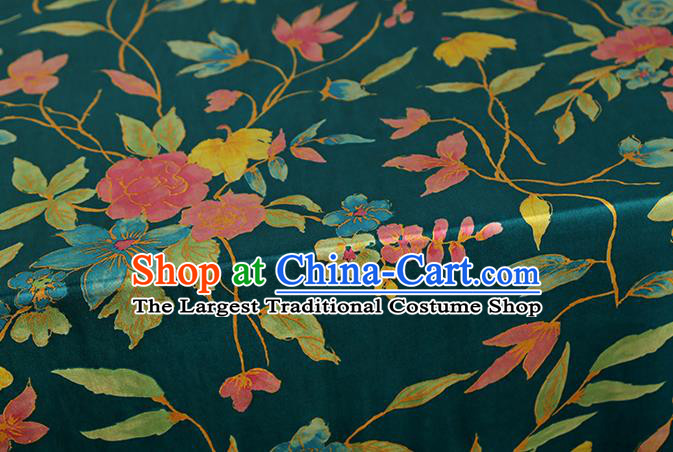 Chinese Traditional Flowers Pattern Deep Green Silk Drapery Classical Gambiered Guangdong Gauze Cheongsam Brocade Fabric