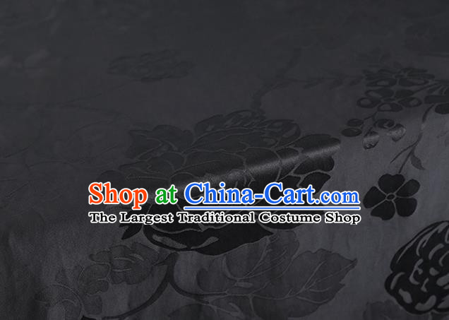 Chinese Classical Gambiered Guangdong Gauze Traditional Peony Pattern Black Brocade Fabric Cheongsam Jacquard Silk Drapery