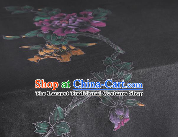 China Traditional Hand Painting Flower Silk Fabric Classical Gambiered Guangdong Gauze Cheongsam Drapery