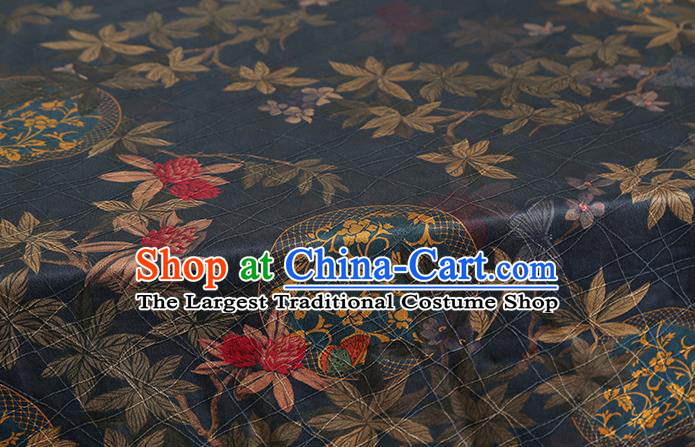 Chinese Traditional Navy Brocade Fabric Cheongsam Ginger Silk Drapery Classical Pattern Gambiered Guangdong Gauze