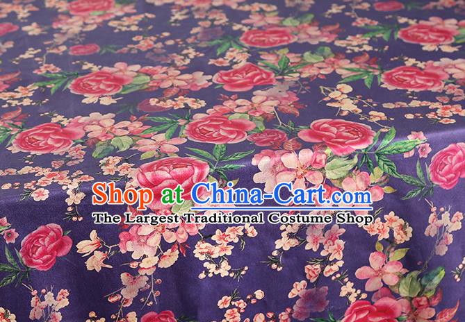 Chinese Cheongsam Purple Silk Drapery Classical Rose Pattern Gambiered Guangdong Gauze Traditional Brocade Fabric