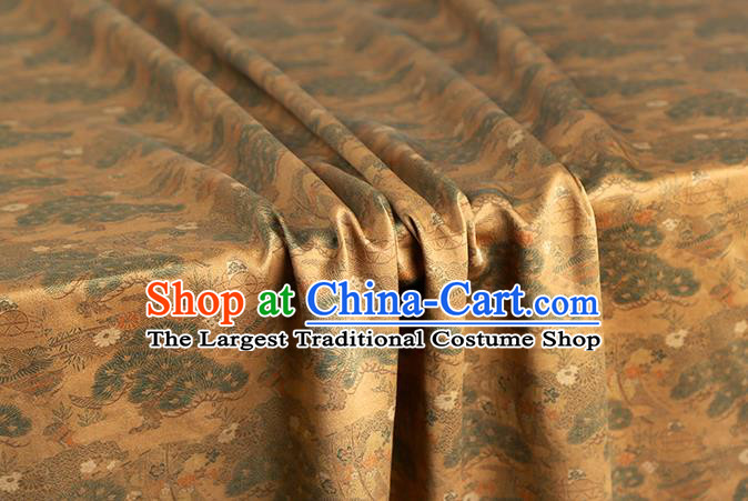 Chinese Traditional Ginger Brocade Qipao Dress Satin Fabric Classical Daisy Pattern Silk Drapery