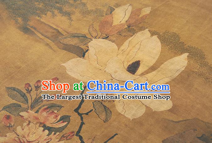 Chinese Ginger Satin Fabric Traditional Qipao Dress Brocade Classical Mangnolia Pattern Silk Drapery