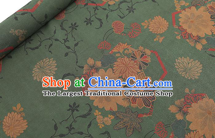 Chinese Traditional Qipao Dress Gambiered Guangdong Gauze Fabric Classical Chrysanthemum Pattern Green Silk Drapery